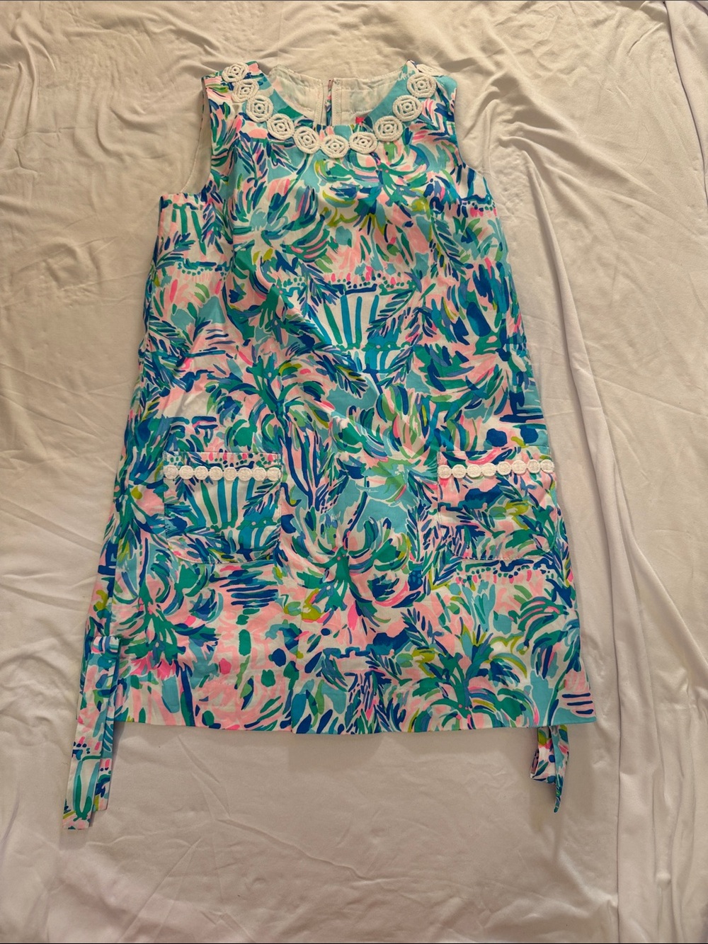 Lilly Pulitzer Girls' Sleeveless Floral Shift Dress in Aqua, Pink & Green